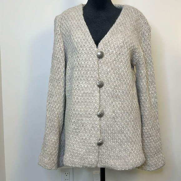 Josh & Nicol 100% Wool Oatmeal V-Neck Cardigan Women’s Size Small - Medium - Picture 1 of 11